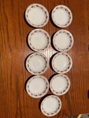 Vintage Floral Limoges- White with Pink & Gold Trim butter pats set of 9